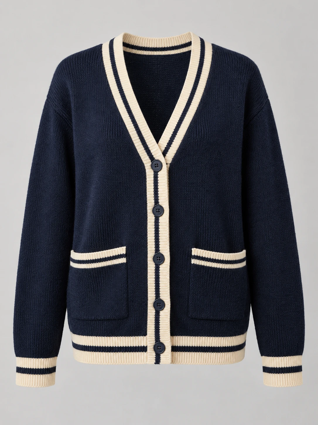 Varsity Letterless Cardigan in Navy / cream