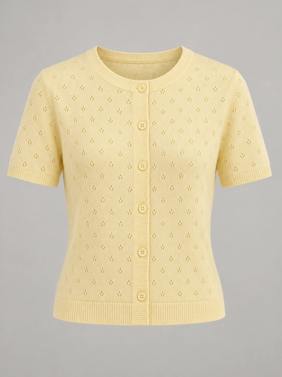 Little Note Pointelle Cardigan in Butter yellow
